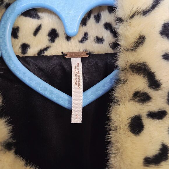Free People Leopard Print Double Breasted Swing Coat Faux Fur Women's 4 - Picture 5 of 14
